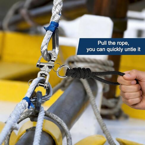 316 Stainless Steel Quick Release Shackle with Lanyard, 2 Pack Marine Grade Swivel Snap Hook for Sailing Halyard, Boat Ropes, Cargo Tie Down, Tents, Outdoor Use in Kuwait