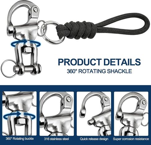316 Stainless Steel Quick Release Shackle with Lanyard, 2 Pack Marine Grade Swivel Snap Hook for Sailing Halyard, Boat Ropes, Cargo Tie Down, Tents, Outdoor Use in Kuwait