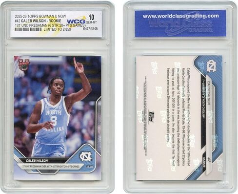 2025-26 Topps Bowman Caleb Wilson 1st UNC Freshman 6 Straight 20+ Point Games Rookie Card #42- Graded GEM Mint 10 in Kuwait