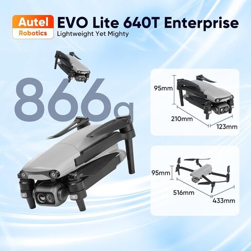 حزمة Autel Robotics EVO Lite 640T Enterprise Bundle، 640x512 T~hermal&1/2'' CMOS 48MP V~isible C-a-mera، تقريب رقمي 1-16x، التعرف على أهداف AI، ناقل حركة 12 كم، 866 جرام خفيف الوزن، 40 دقيقة كحد أقصى in Kuwait