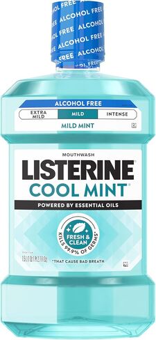 Listerine Cool Mint Alcohol-Free Mild Mouthwash, Oral Rinse Kills 99.9% of Germs that Cause Bad Breath, Less Intense Taste, Mild Mint Flavor, 1.5 L in Saudi Arabia