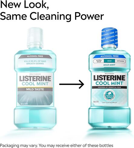 Listerine Cool Mint Alcohol-Free Mild Mouthwash, Oral Rinse Kills 99.9% of Germs that Cause Bad Breath, Less Intense Taste, Mild Mint Flavor, 1.5 L in Saudi Arabia