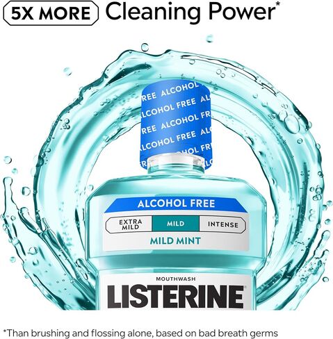 Listerine Cool Mint Alcohol-Free Mild Mouthwash, Oral Rinse Kills 99.9% of Germs that Cause Bad Breath, Less Intense Taste, Mild Mint Flavor, 1.5 L in Saudi Arabia