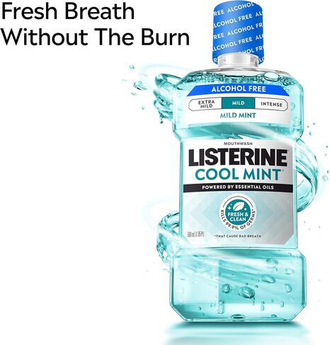 Listerine Cool Mint Alcohol-Free Mild Mouthwash, Oral Rinse Kills 99.9% of Germs that Cause Bad Breath, Less Intense Taste, Mild Mint Flavor, 1.5 L in Saudi Arabia