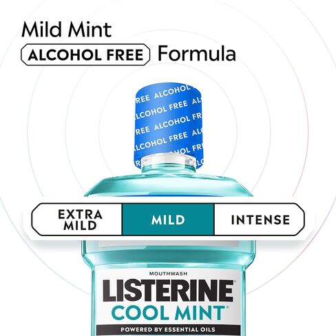 Listerine Cool Mint Alcohol-Free Mild Mouthwash, Oral Rinse Kills 99.9% of Germs that Cause Bad Breath, Less Intense Taste, Mild Mint Flavor, 1.5 L in Saudi Arabia
