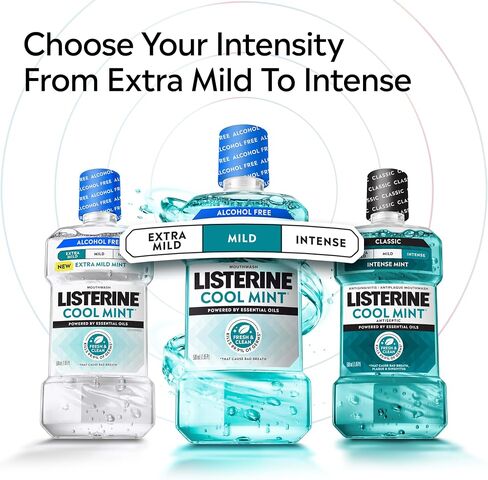 Listerine Cool Mint Alcohol-Free Mild Mouthwash, Oral Rinse Kills 99.9% of Germs that Cause Bad Breath, Less Intense Taste, Mild Mint Flavor, 1.5 L in Saudi Arabia