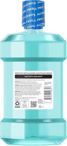 Listerine Cool Mint Alcohol-Free Mild Mouthwash, Oral Rinse Kills 99.9% of Germs that Cause Bad Breath, Less Intense Taste, Mild Mint Flavor, 1.5 L in Saudi Arabia