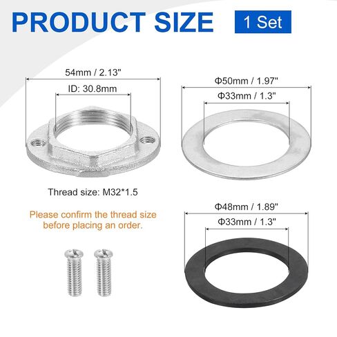 uxcell Female Thread Hex Lock Nut M32 x 1.5 Stainless Steel 304 Single Hole Faucet Lock Nuts with Gasket, Faucet Fixing Tool Set for Bathroom Basin Sink (Overall Size:54x42.5mm) in Kuwait