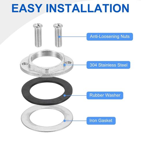 uxcell Female Thread Hex Lock Nut M32 x 1.5 Stainless Steel 304 Single Hole Faucet Lock Nuts with Gasket, Faucet Fixing Tool Set for Bathroom Basin Sink (Overall Size:54x42.5mm) in Kuwait