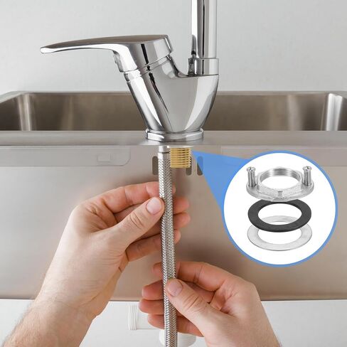 uxcell Female Thread Hex Lock Nut M32 x 1.5 Stainless Steel 304 Single Hole Faucet Lock Nuts with Gasket, Faucet Fixing Tool Set for Bathroom Basin Sink (Overall Size:54x42.5mm) in Kuwait