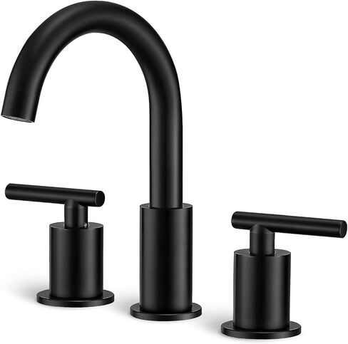 Matte Black Bathroom Faucet 3 Hole, 8 Inch Widespread Bathroom Faucets with Pop-up Drain, 2 Handle Bathroom Sink Faucet, Modern Vanity Faucet for Bathroom Sink with 360° Swivel Spout in Kuwait