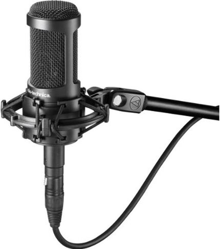 ميكروفون مكثف قلبي الشكل من Audio-Technica (AT2035) مع كابل XLR بطول 10 بوصات ذكر إلى أنثى مطلي بالذهب، وشاشة رياح للميكروفون مع مشبك حامل للميكروفون وحامل ميكروفون احترافي مع ذراع الرافعة in Kuwait