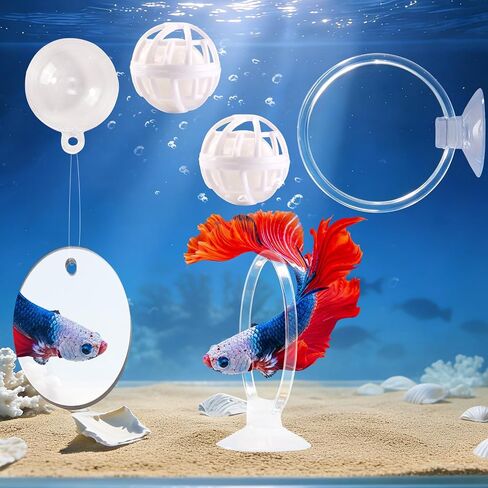 ألعاب Betta Fish ، 2 PCS Fish Exercy Ring و Nitrine Calls Set ، مجموعة لعبة Betta Mirror ، حلقة التغذية مع كوب الشفط ، ملحقات خزان الصيد للهدايا (أحمر) in Kuwait