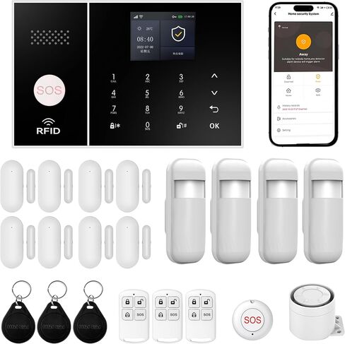 XUK Wireless 4G/GSM/Wi-Fi Security System for Home/Apartment, Smart Security Alarm with Door/Window Sensors, PIR Motion Detector, Compatible with Alexa/Google Home, Easy Installation (13pcs Set) in Saudi Arabia