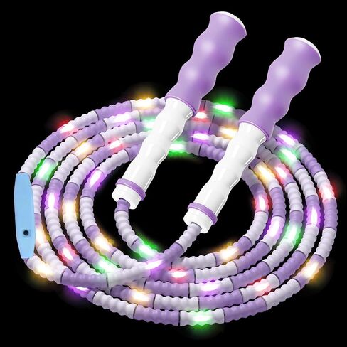 JAMIEWIN LED حبل القفز المضيء للأطفال، حبل القفز الملون القابل للتعديل للفتيات والفتيان 4 5 6 7 8 10 12، مجزأ ناعم مطرز يتوهج في الظلام حبل القفز لتمارين اللياقة البدنية in Kuwait