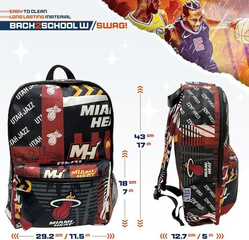 حقيبة ظهر للسفر من Pro Specialities Group Miami Heat Basketball، المشي لمسافات طويلة، صالة الألعاب الرياضية، حقيبة متينة مصممة للرجال والنساء. مثالي للبالغين، استخدام كبير جدًا ومقاوم للماء للأنشطة المختلفة in Kuwait