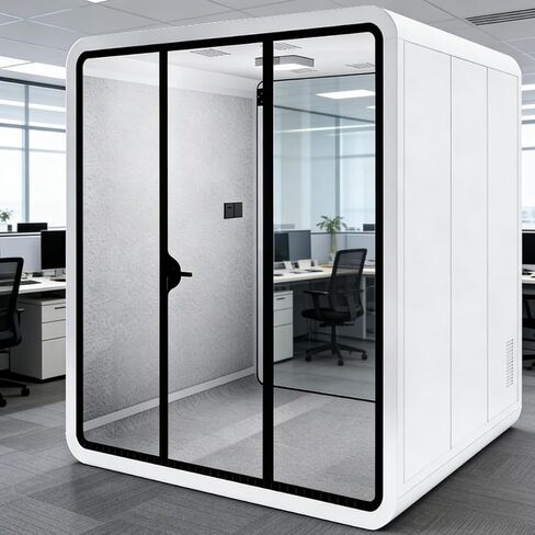 X-Comfort Office Pod Booth مع خصوصية صوتية - كشك محمول عازل للصوت بقوة 35 ديسيبل يشتمل على جزء خارجي أبيض، وإضاءة LED، ومراوح، ومقبس، ومكتب للعمل، والمكالمات، والتسجيل in Kuwait
