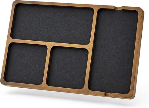 Musiin Desk Organizer Tray, 4-Compartment Wooden Storage Tray | Leather Inlay, For Phone, Guitar Picks, Glasses, Multi-Purpose, For Studio, Nightstand, Living Room in Kuwait