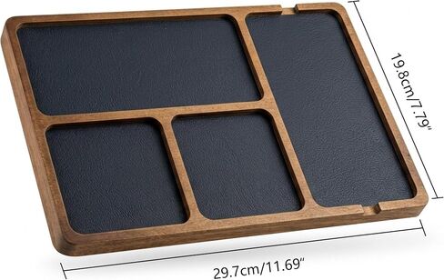 Musiin Desk Organizer Tray, 4-Compartment Wooden Storage Tray | Leather Inlay, For Phone, Guitar Picks, Glasses, Multi-Purpose, For Studio, Nightstand, Living Room in Kuwait