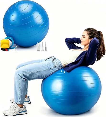 Exercise Yoga Ball, Explosion-Proof Stability Ball(25in /65cm) with Pump, Elastic Birthing Balance Balls for Fitness/Balance/Workout/Physical Therapy/Gymnastics Train -Blue in Kuwait