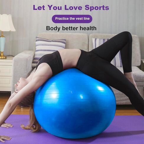 Exercise Yoga Ball, Explosion-Proof Stability Ball(25in /65cm) with Pump, Elastic Birthing Balance Balls for Fitness/Balance/Workout/Physical Therapy/Gymnastics Train -Blue in Kuwait