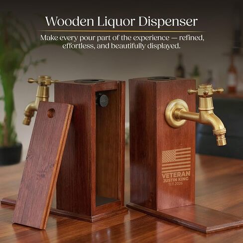 Custom Engraved Veteran Flag with Name and Date, Liquor/Bourbon Wooden Whiskey Dispenser Personalized Drink Pourer Premium Home Bar Gift for Men, Husband, Dad, Son in Kuwait