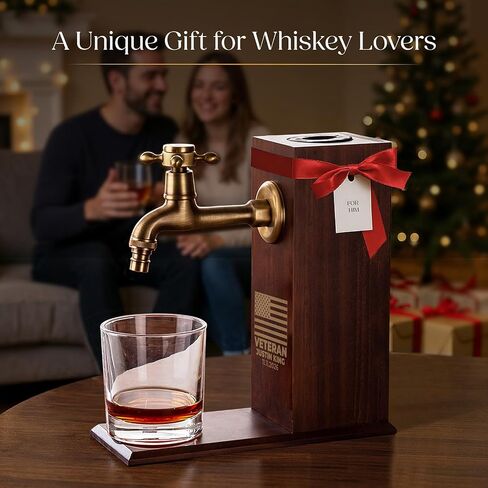 Custom Engraved Veteran Flag with Name and Date, Liquor/Bourbon Wooden Whiskey Dispenser Personalized Drink Pourer Premium Home Bar Gift for Men, Husband, Dad, Son in Kuwait