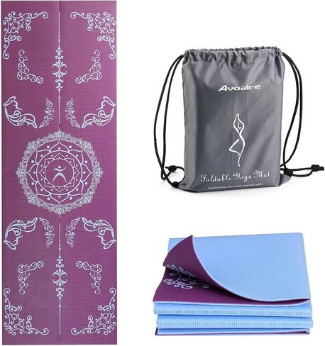 Avoalre Folding Yoga Mat, Eco-Friendly PVC Travel Yoga Mat Packable, Double Sided Non-Slip Printed Yoga Mats with Bag for Home Workout Gym Exercise Fitness Pilates Stretching (72" x 24" x 1/5" Thick) in Kuwait