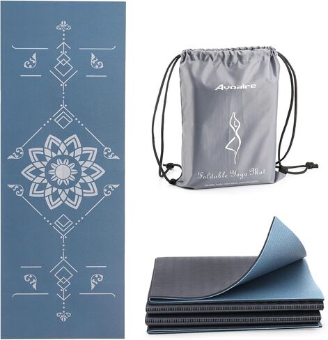Avoalre Folding Yoga Mat, Eco-Friendly PVC Travel Yoga Mat Packable, Double Sided Non-Slip Printed Yoga Mats with Bag for Home Workout Gym Exercise Fitness Pilates Stretching (72" x 24" x 1/5" Thick) in Kuwait