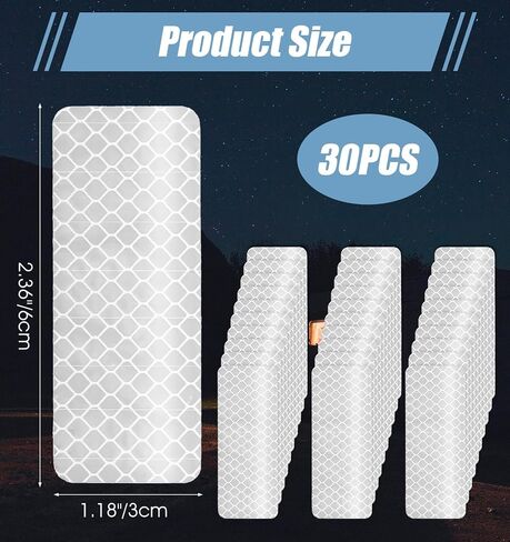 30 Pcs Reflective Stickers for Helmet, White Reflective Tape Safety White Outdoor Waterproof Tape Use on Bike/Truck/Car/Motorcycle/Clothing/Helmet 2.36" X 1.18" in Kuwait