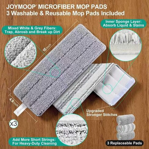 مجموعة ممسحة ودلو JOYMOOP، مع مقبض تمديد - مثالية لتنظيف الأرضيات والنوافذ والجدران، وتتضمن 3 وسادات من الألياف الدقيقة قابلة للغسل للاستخدام الرطب والجاف، مثالية للتنظيف المنزلي والتجاري in Kuwait