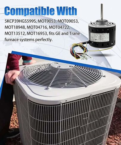محرك منفاخ فرن HVAC 5KCP39HGS599S متوافق مع GE & Trane MOT9053 MOT09053 MOT16953 MOT18948 MOT04716 MOT04722 MOT13512 (1/3 HP 115V 1075 RPM 4 سرعات) in Kuwait