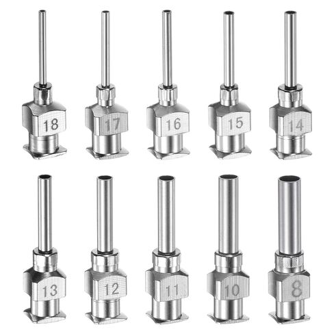 HARFINGTON 20pcs 8/10/11/12/13/14/15/16/17/18 Gauge Stainless Steel Dispensing Needles, 1/2" All Metal Glue Needle Tube Blunt Tips Luer Lock for Thick Liquids, Ink, Glue, Lab Use in Kuwait