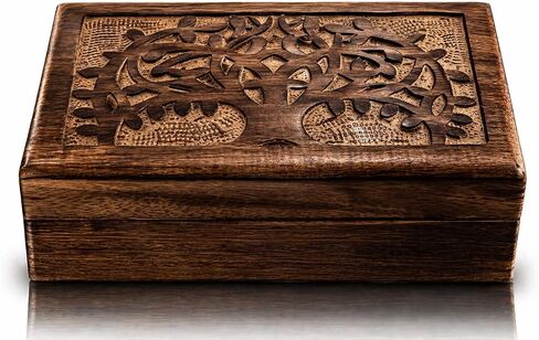 Great Birthday Gifts Handmade Decorative Wooden Jewelry Box Tree Of Life Carving Jewelry Organizer Keepsake Box Treasure Chest Trinket Holder Watch Box Storage Lock Box Housewarming in Saudi Arabia
