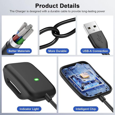 شاحن USB متوافق مع Whoop 5.0/MG، One، Peak، Life – 3.3 قدم/1 متر سلك كابل شحن محمول USB-A لشاحن Whoop 5.0/MG، غير متوافق مع Whoop 4.0 in Kuwait