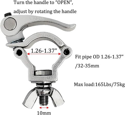 1-1/4-1-3/8 بوصة سريعة الإصدار مشابك إضاءة المسرح شديدة التحمل 165 رطل Dj Light Clamps تناسب 32-35 مم F24 OD مشابك أنابيب تروس 2 حزمة فضية in Kuwait