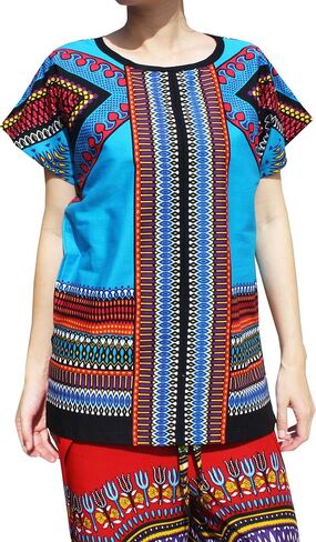 قميص RaanPahMuang ذو رأس السهم الساطع الأفريقي Dashiki التقليدي ذو الياقة الأمامية in Kuwait