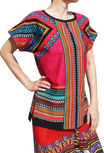 قميص RaanPahMuang ذو رأس السهم الساطع الأفريقي Dashiki التقليدي ذو الياقة الأمامية in Kuwait