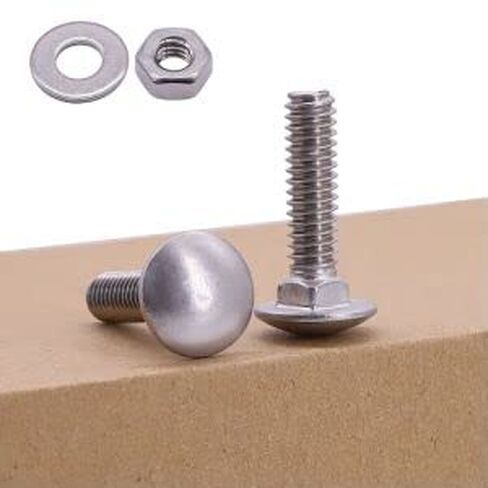 3/8-16 x 1-3/4" (8 Sets) Carriage Bolts Screws with Nuts and Washers Hardware Kits, 304 Stainless Steel 18-8, Round Head Carriage Bolts Sets, Square Neck, Fully Threaded in Kuwait