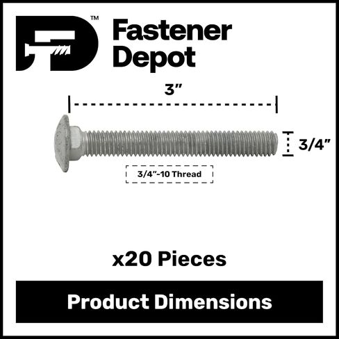 3/4 "-10 × 3 (20 حزمة) مسمار النقل المجلفن بالغمس الساخن درجة 307A للاستخدام الخارجي بواسطة Fastener Depot in Kuwait