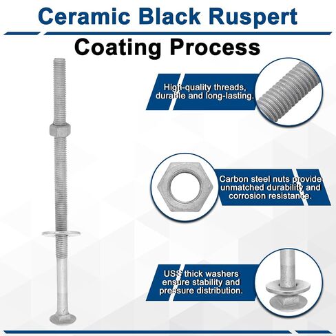 Therwen 80 Pack 3/8" x 8" Carriage Bolts Kits 307A 1/2" USS Flat Washers and Hex Nuts Hot Dipped Galvanized Grade 6" Thread Length 13 Tpi Carriage Bolts Kits for Wooden Deck Fence Garden in Kuwait