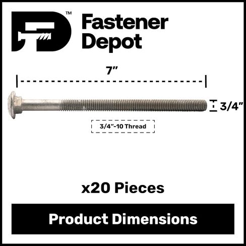 3/4 "-10 × 7 (20 حزمة) مسمار النقل المجلفن بالغمس الساخن درجة 307A للاستخدام الخارجي بواسطة Fastener Depot in Kuwait