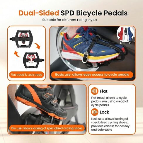 دواسات دراجة SPD مع أقفاص لأصابع القدم، 9/16 بوصة، وظيفة مزدوجة مع أشرطة ومشبك، مغزل معدني للتمارين الداخلية وركوب الدراجات على الطرق الجبلية، بيلوتون، شوين، دراجات مشمسة in Kuwait
