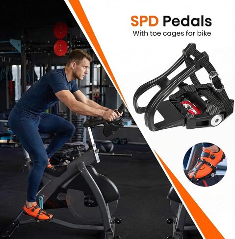 دواسات دراجة SPD مع أقفاص لأصابع القدم، 9/16 بوصة، وظيفة مزدوجة مع أشرطة ومشبك، مغزل معدني للتمارين الداخلية وركوب الدراجات على الطرق الجبلية، بيلوتون، شوين، دراجات مشمسة in Kuwait