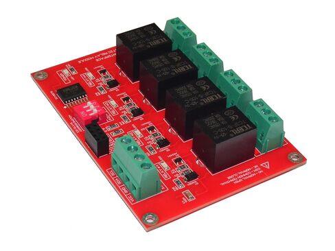 وحدة التتابع الكهرومغناطيسية ذات 4 قنوات I2C، 3.3 فولت 5 فولت 10 أمبير PCF8574 متوافقة، PCB أحمر مع كتل طرفية خضراء، مؤشرات LED مدمجة، لمشاريع Arduino Raspberry Pi Home Automation DIY in Kuwait