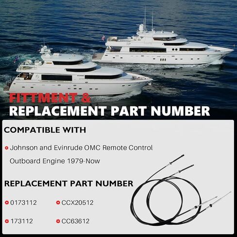 0173112 173112 2PCS 12FT قارب خنق التحول كابل التحكم عن بعد متوافق مع 1979-Now BRP جونسون وEvinrude OMC التحكم عن بعد محرك خارجي in Kuwait