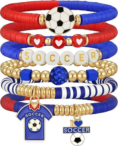 JoanofArc 2026 World Cup Soccer Bracelets - 6 Pack Stretch Beaded Fan Bracelets for Team Spirit, Stackable Sports Wristband Gifts for USA Mexico Canada Argentina Brazil Fans Women Men in Kuwait