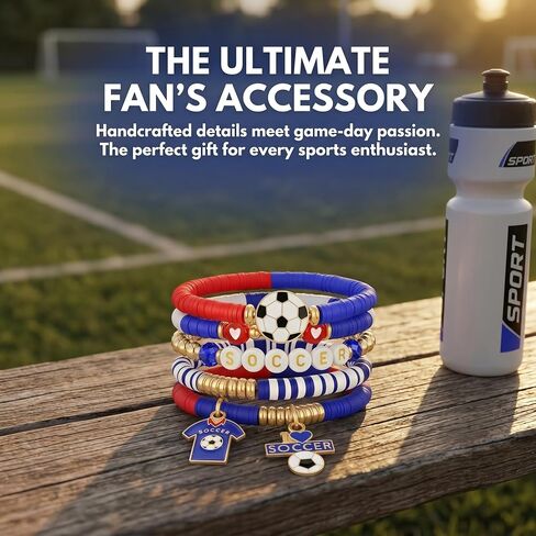 JoanofArc 2026 World Cup Soccer Bracelets - 6 Pack Stretch Beaded Fan Bracelets for Team Spirit, Stackable Sports Wristband Gifts for USA Mexico Canada Argentina Brazil Fans Women Men in Kuwait