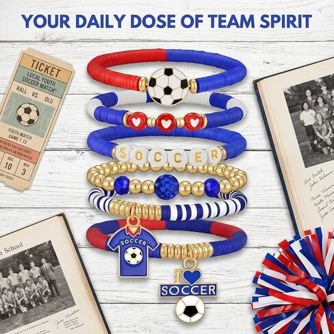 JoanofArc 2026 World Cup Soccer Bracelets - 6 Pack Stretch Beaded Fan Bracelets for Team Spirit, Stackable Sports Wristband Gifts for USA Mexico Canada Argentina Brazil Fans Women Men in Kuwait