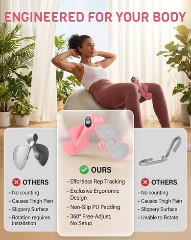 Zoomsnail Thigh Trainer for Women with 3 Resistance Bands, Inner Thigh Exerciser with Screen, Pelvic Floor Exercise Device, Kegel Exerciser for Pelvic Strengthening, Home Workout Equipment in Kuwait